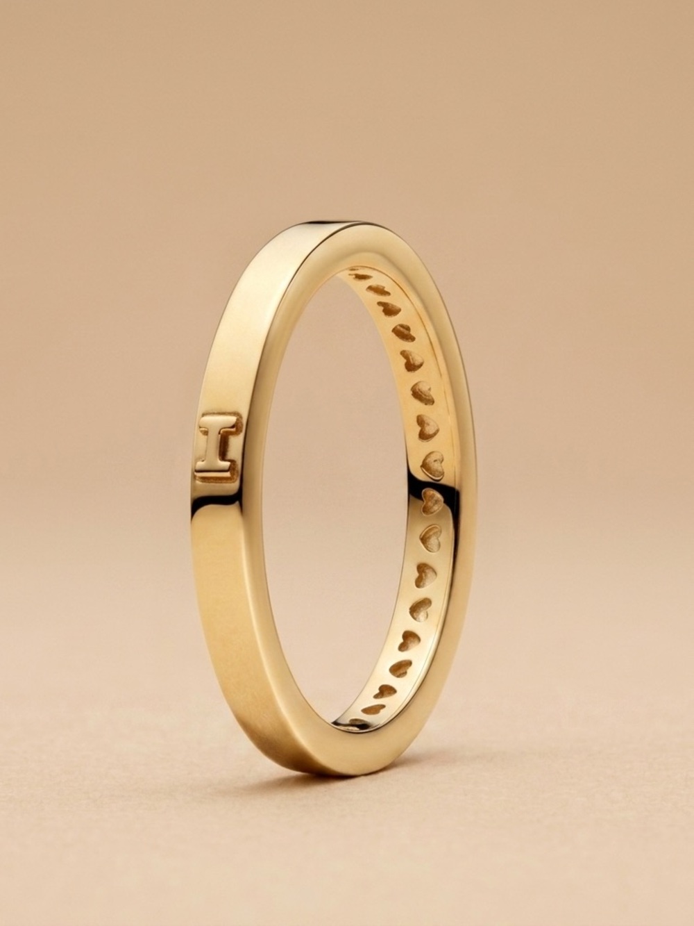 NEW 925 Sterling Silver Gold Heart-Detail Slim Band Ring Hermes style